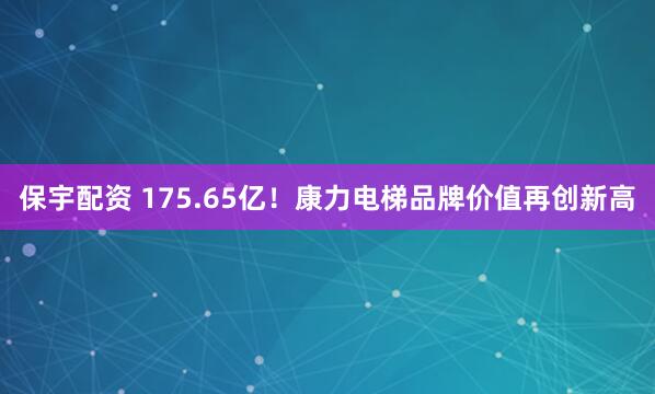 保宇配资 175.65亿！康力电梯品牌价值再创新高